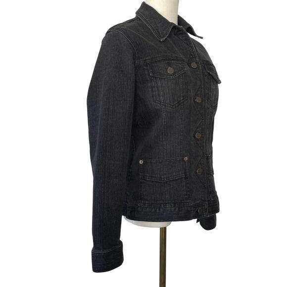 Eddie Bauer Jacket Womens Medium Workwear Denim Button Up Trucker Coat Stretch - Picture 3 of 9